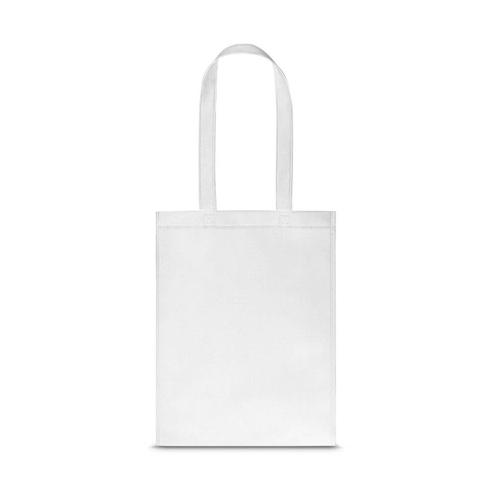 Sacola em non-woven (80 g/m²) termo-selado com alças de 55 cm. 270 x 350 mm