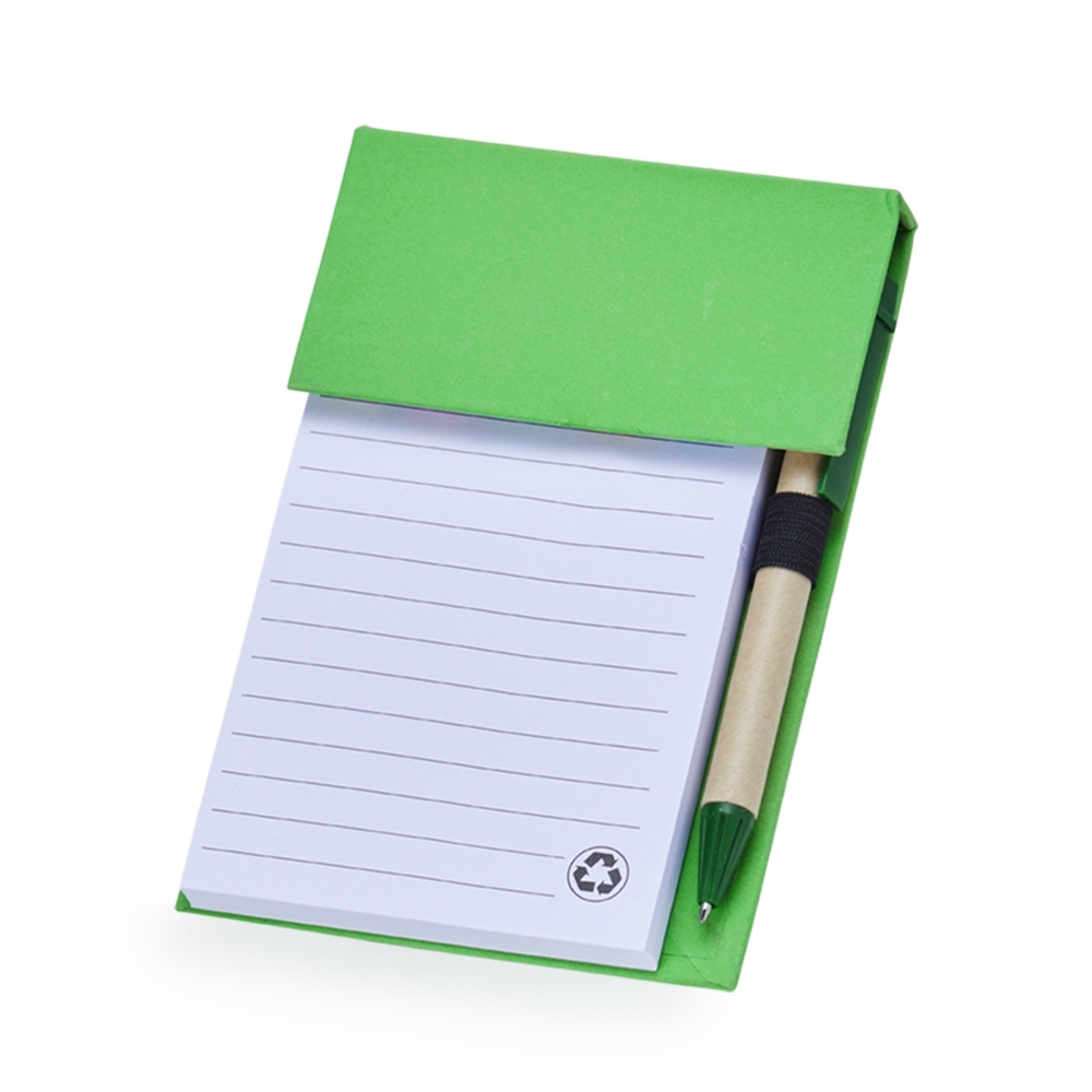 BLOCO DE ANOTAÇÕES COM AUTOADESIVOS E CANETA SPX-05049-VD NA COR VERDE