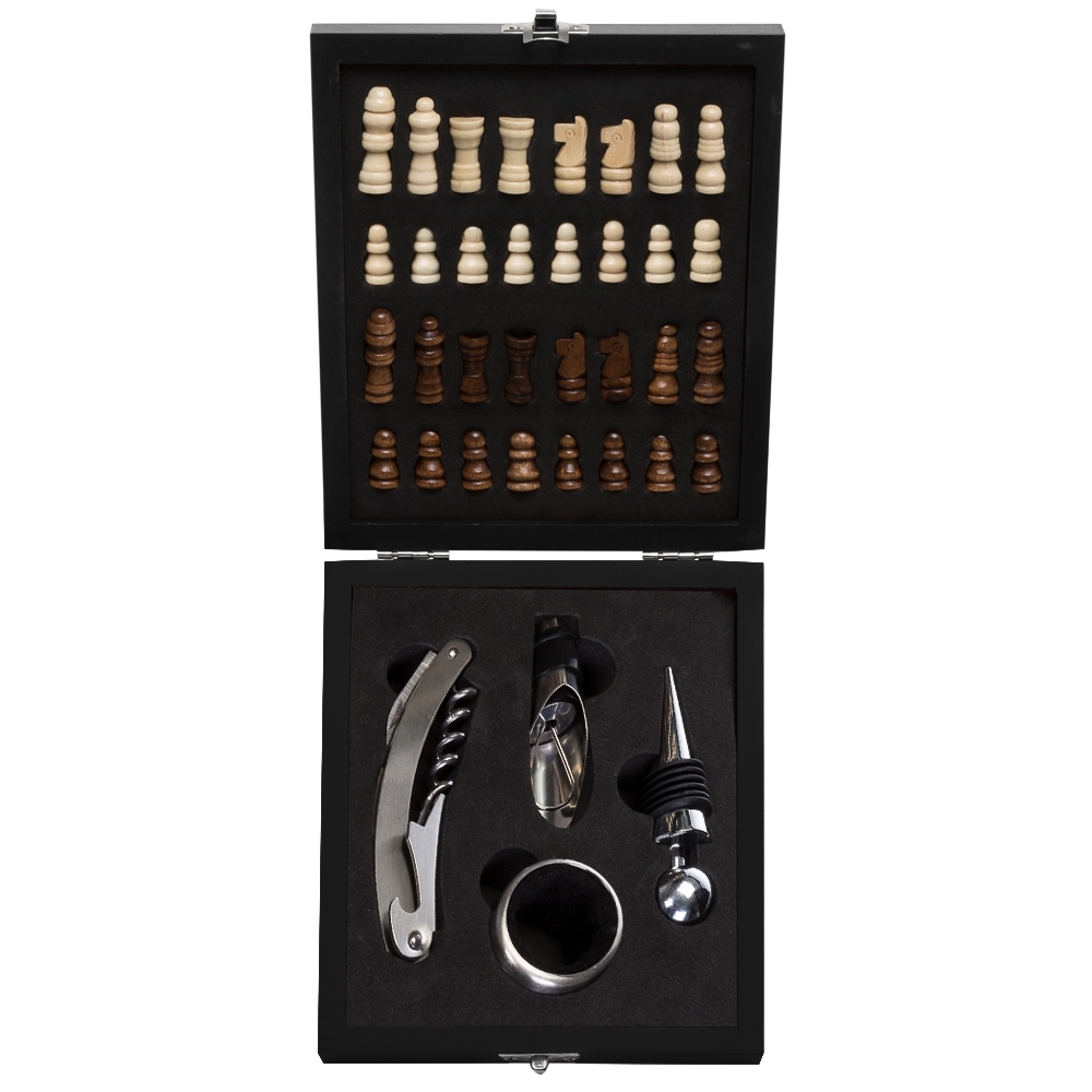 KIT VINHO XADREZ 4 PÇS SPX-12046-PRE NA COR PRETO
