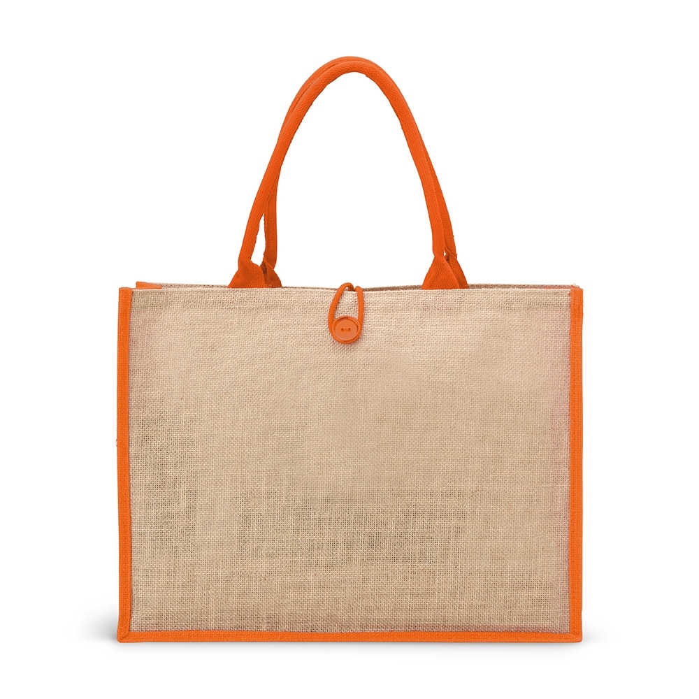 SACOLA DE JUTA COM BOTÃO SPX-18842-LAR NA COR LARANJA